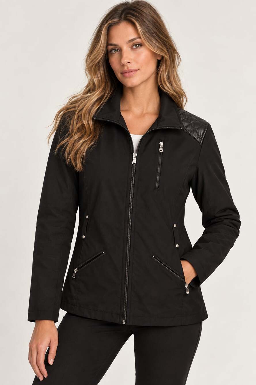 Lauren Ralph Lauren Black Quilted Shoulder Softshell Full-Zip Jacket Small